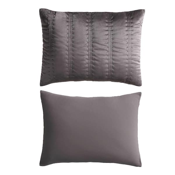 Linear Stitch 3-Piece Plum Brown Velvet Queen Quilt Set