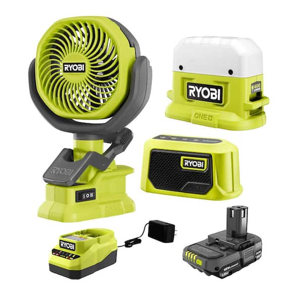 RYOBI ONE+ 18V Cordless 3-Tool Campers Kit with Area Light, Bluetooth  Speaker, 4 in. Clamp Fan,  Ah Battery, and Charger PCL1303K1N - The Home  Depot