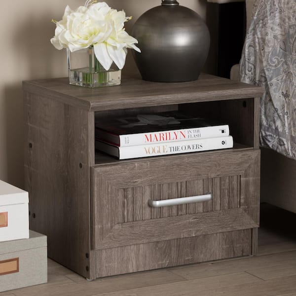 Baxton Studio Gallia 1-Drawer Oak Brown Nightstand