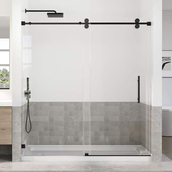66-72 in. W x 76 in. H Sliding Frameless Shower Door in Black Finish with 5/16 in. (8 mm) Tempered Glass