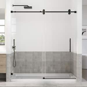 66-72 in. W x 76 in. H Sliding Frameless Shower Door in Black Finish with 3/8 in. (10 mm) Tempered Glass