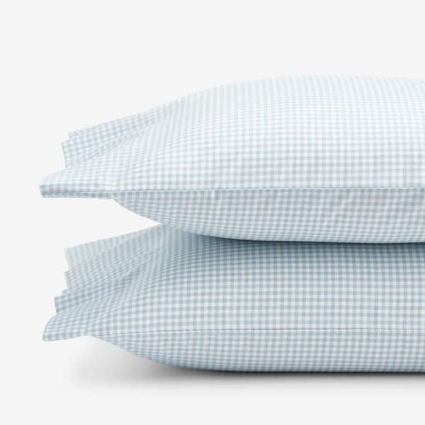 Company Kids Ditsy Gingham Blue Organic Cotton Percale Standard Pillowcases (Set of 2)