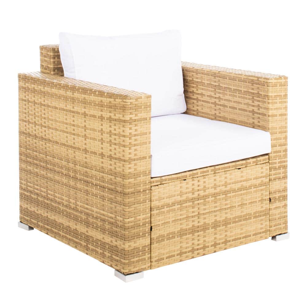 Natural Wicker and White Cushions 4-Piece Patio Set