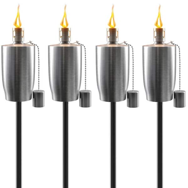 Outdoor Torches with Wick and Snuffer Cap Set of 4(Barrel), Citronella Oil Lamp, 3 in. x 60 in. Metal Oil Outdoor Torch