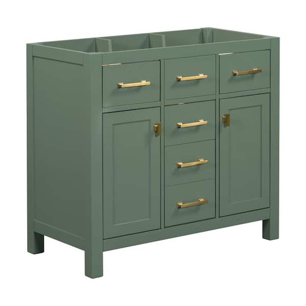 Zeus & Ruta 35.5 in. W x 17.8 in. D x 33 in. H Bath Vanity Cabinet without Top in Green with 4-Drawers