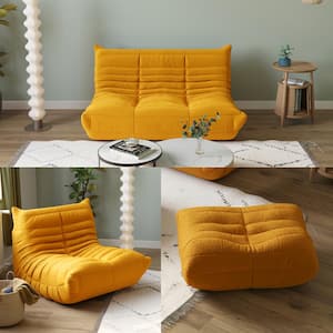 5-Piece 180 in. Big Bean Bag Teddy Velvet Top Thick Seat Living Room Lazy Sofa in Yellow