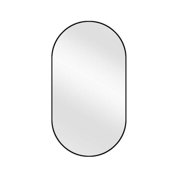 18 in. W x 30 in. H Oval Shape Aluminum Framed Wall Bathroom Vanity Mirror in Black (Screws Not Included)