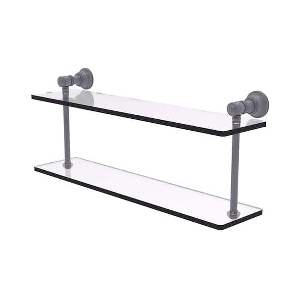 Carolina Collection 22 in. W x 9.2 in. H x 5.6 in. D Brass Rectangular Two Tiered Glass Shelf in Matte Gray