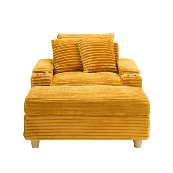 Luxury Collection Orange Corduroy Fabric Single Sofa Arm Chair with Cup Holder and Storage, Set of 1