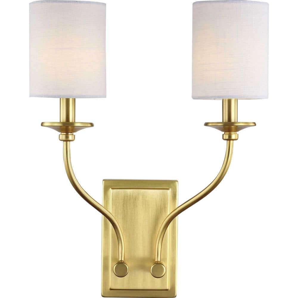 Satin Brass Dual Arm Linen Shade Wall Sconce