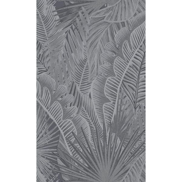 Walls Republic Dark Grey Bold Tropical Leaves Machine Washable, 57 sq.ft. Non-Woven, Non-Pasted Double Roll Wallpaper