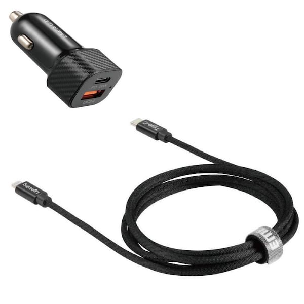 2 Port Car Adapter Plus 6 ft. Lightning Cable 20-Watt Fast Charging