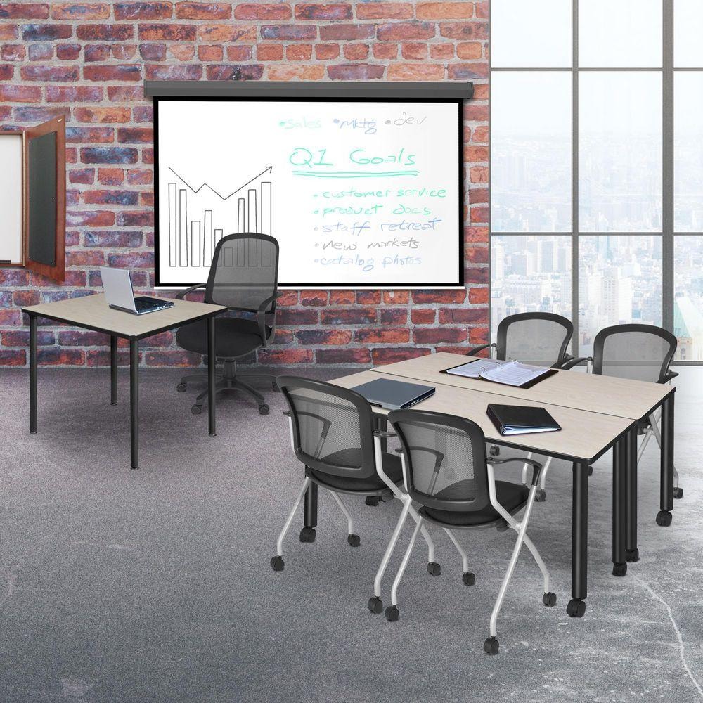 Kee 60 in x 24 in. Maple Top Mobile Training Seminar Table Desk, Black Legs
