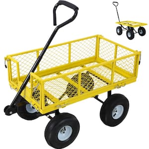 3 cu. ft. Steel Garden Cart with Wheel 500 lb. Utility Cart Wagon with 180° Rotating Handle and Removable Sides, Yellow