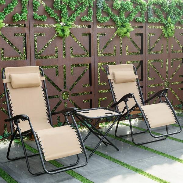3Pcs/Set Portable Patio Garden Reclining Lounge Table Chairs Folding Furniture
