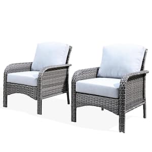 Venice Gray 2-Piece Wicker Modern Outdoor Patio Conversation Chair Seating Set with Light Gray Cushions