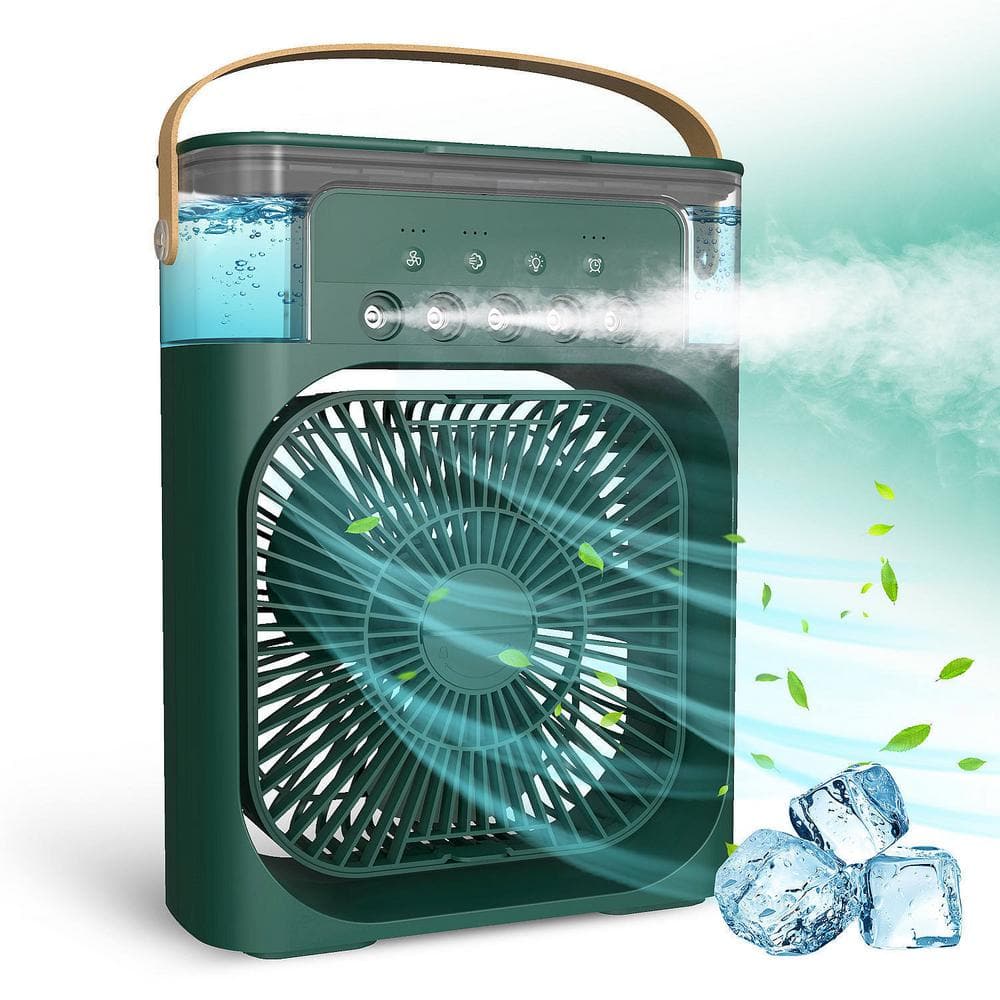 3-Speeds Portable Mini Desk Fan Air Conditioner Fan in Green with 7 Color L