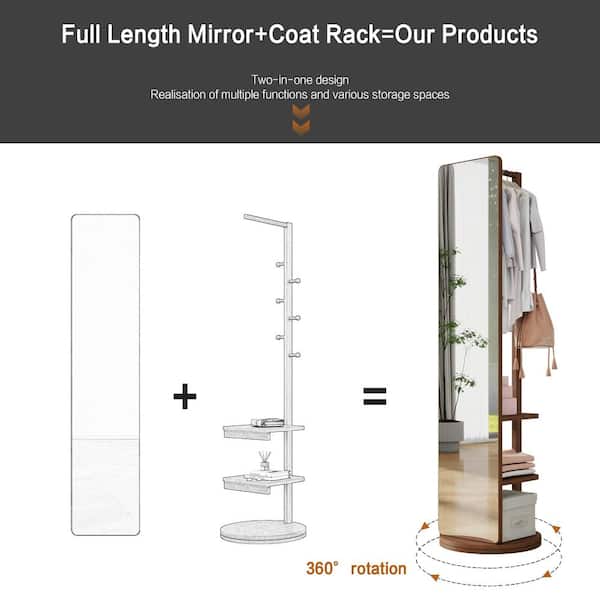 Walnut Brown 17.72 in. W x 65.75 in. H Wood Full-body Mirror
