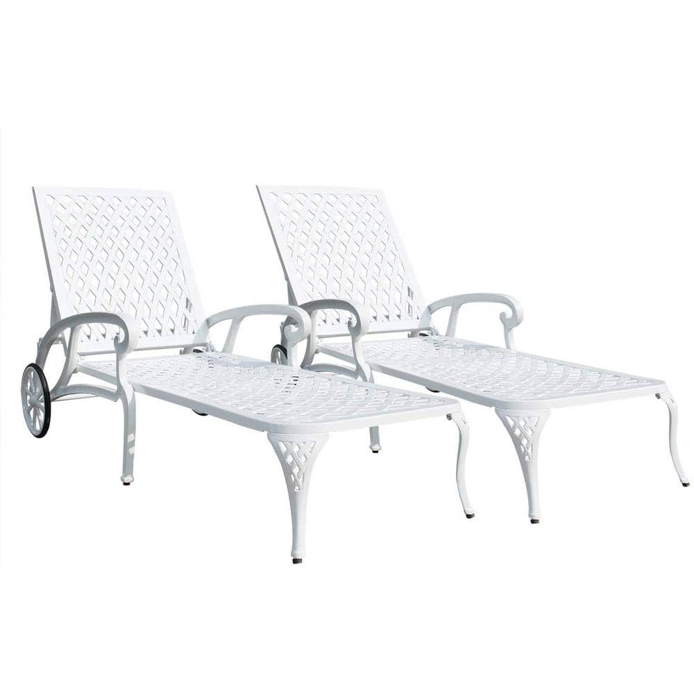 2-Piece White Cast Aluminium Outdoor Lounge Chair