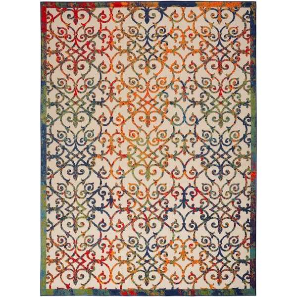 Nourison Aloha Multicolor 9 ft. x 12 ft. Floral Contemporary Indoor/Outdoor Area Rug