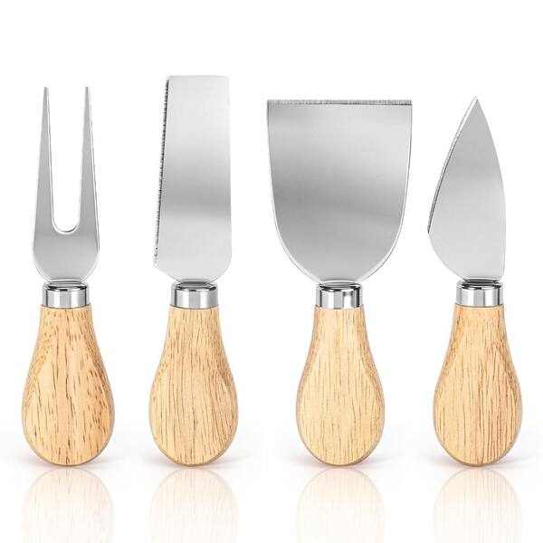 5 in. Mini Oak Wood Handle Stainless Steel Cheese Knife Set for Charcuterie Boards, Spreading and Serving, 4-Piece