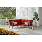 Beachside Rope Look Wicker Outdoor Patio Sectional Sofa Seating Set with Sunbrella Henna Red Cushions