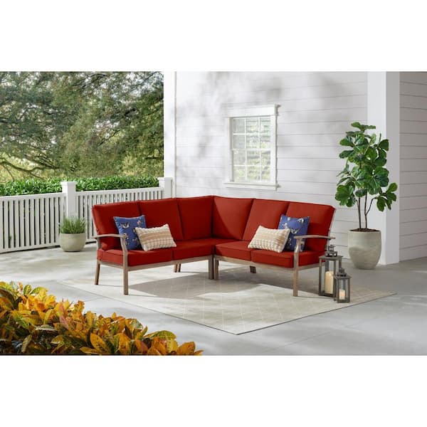 Hampton Bay Beachside Rope Look Wicker Outdoor Patio Sectional Sofa Seating Set with Sunbrella Henna Red Cushions