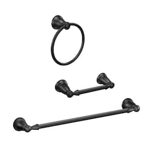 Banbury 3-Piece Bath Hardware Set with 24 in. Towel Bar, Toilet Paper Holder and Towel Ring in Matte Black