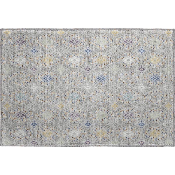 Mayfield Premium Machine Washable Abstract AMF2471 Silver 2 ft. x 3 ft. Accent Rug