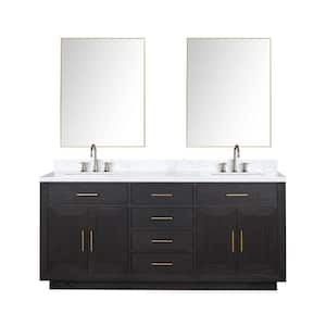 Condor 72 in W x 22 in D Black Oak Double Bath Vanity, Carrara Marble Top, Faucet Set, and 34 in Mirrors