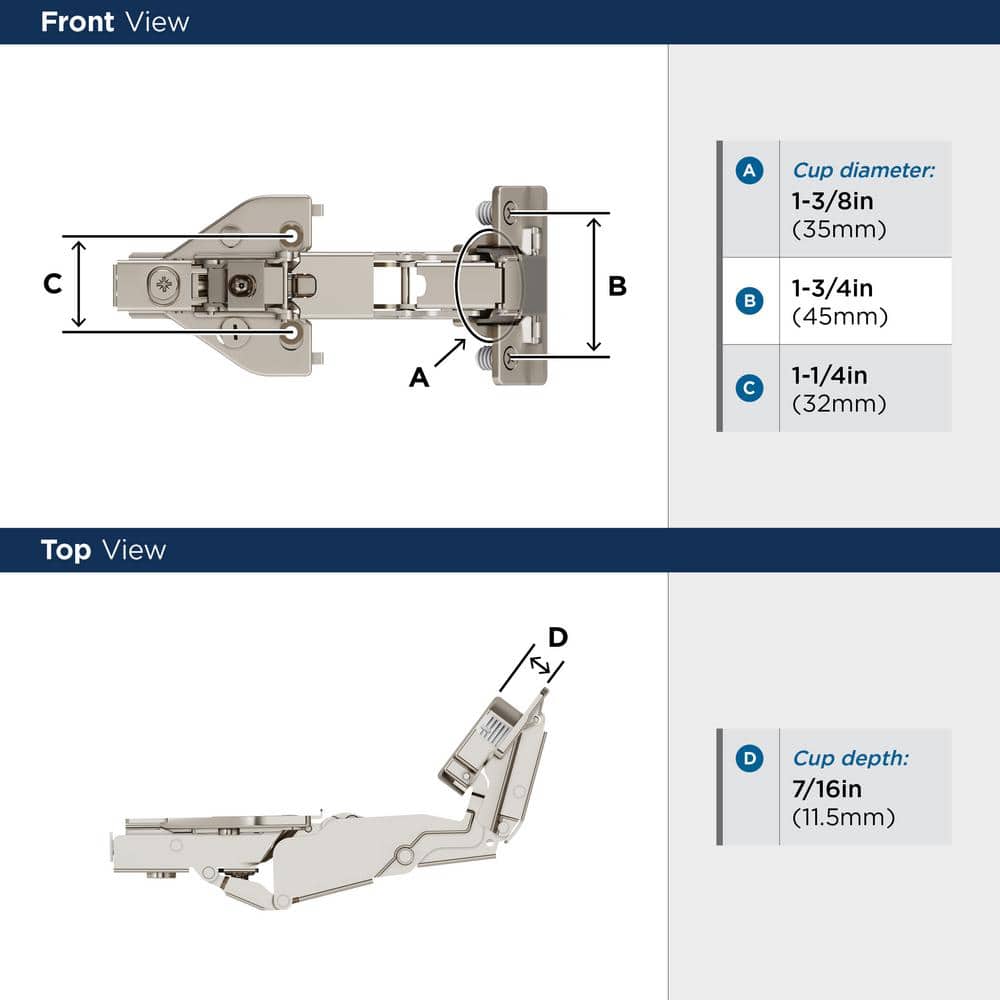 Nickel Full Overlay 165 Degree Soft Close Concealed Cabinet Hinge