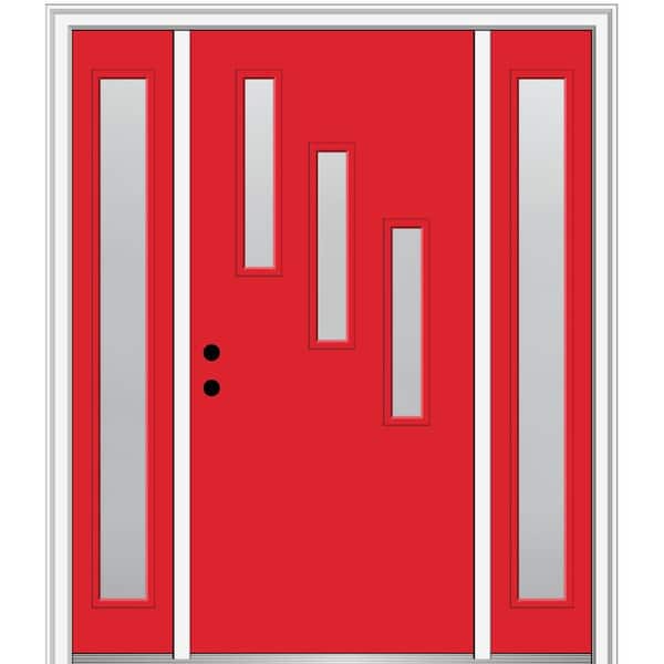 MMI Door 68.5 in. x 81.75 in. Davina Right-Hand Inswing 3-Lite Frosted Painted Fiberglass Smooth Prehung Front Door w/ Sidelites
