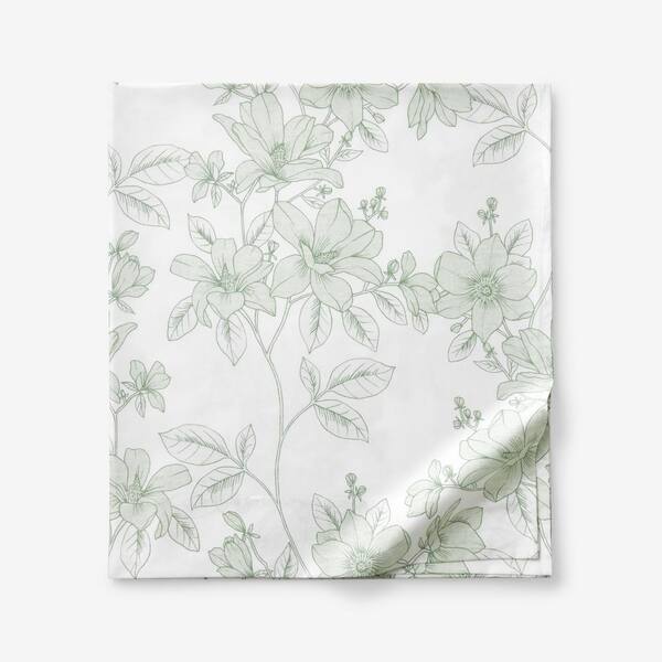 The Company Store Company Cotton Spring Vine Light Sage Sateen King/California King Flat Sheet