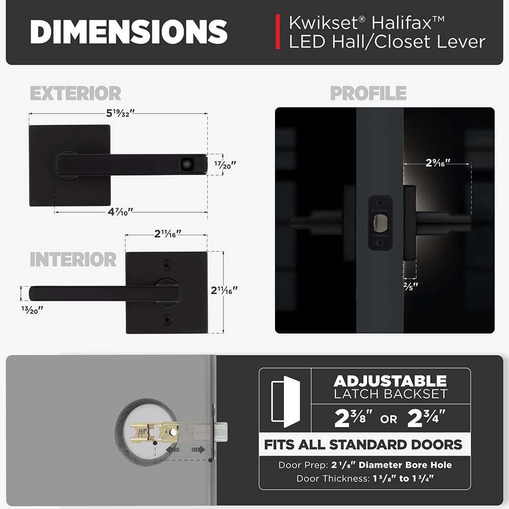 Matte Black Metal LED Motion Activated Hall/Closet Door Handle
