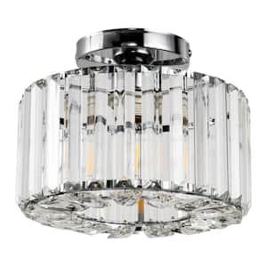 10 in. 1-Light Chrome Modern Semi-Flush Mount with Crystal Shade and No Bulbs Included