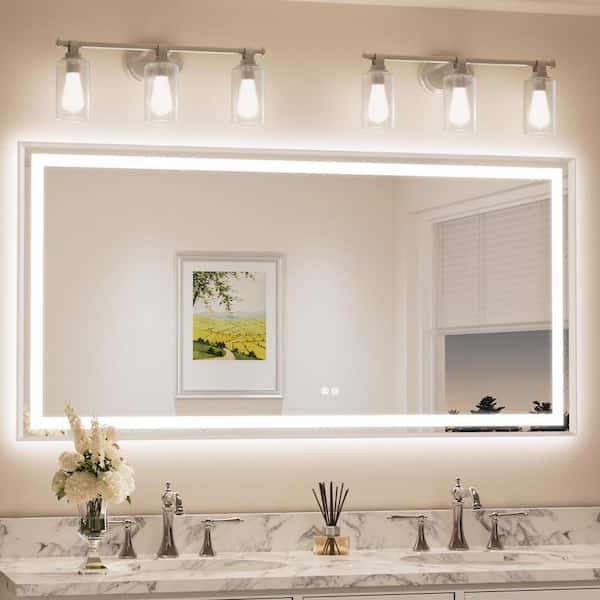 60 in. W x 30 in. H Framed LED Lighted Bathroom Vanity Mirror with Light in Brushed Nickel with Backlit and Anti-Fog