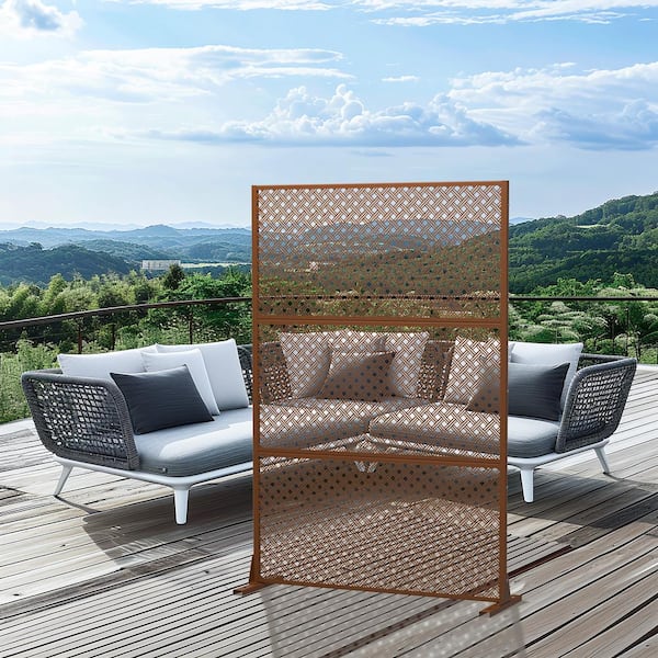 Dovelina Jason 72 in. Galvanized Steel Garden Fence Outdoor Privacy Screen Garden Screen Panels in Brown