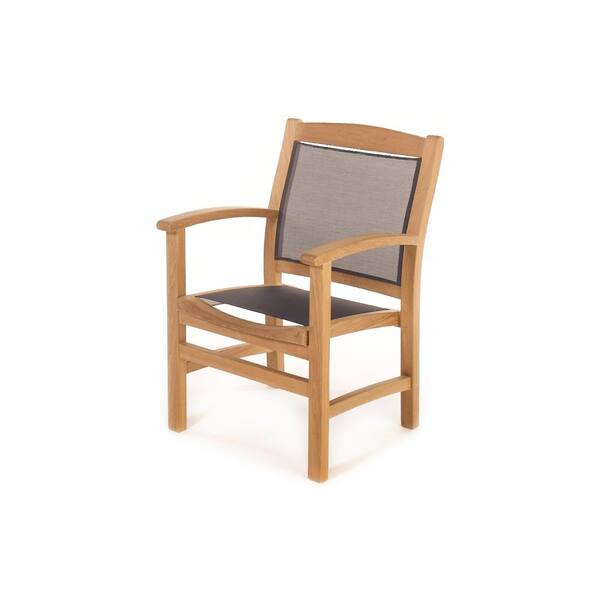 ARB Teak and Specialties Colorado Natural Teak Wood Outdoor Lounge Chair with Textilene Back and Seat