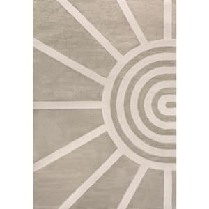 Aelius MidCentury Scandinavian Abstract Sun 2-Tone High-Low Beige/Cream 3 ft. x 5 ft. Area Rug