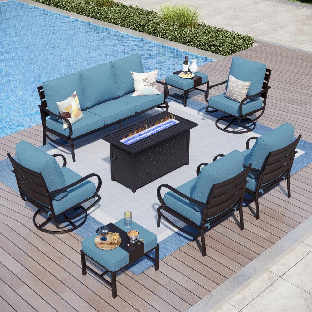 PHI VILLA Metal 9 Seat 8-Piece Outdoor Patio Conversation Set with ...