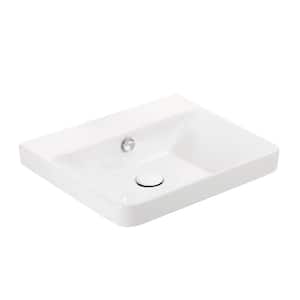 Luxury 50 WG Wall Mount or Drop-In Rectangular Bathroom Sink in Glossy White without Faucet Hole