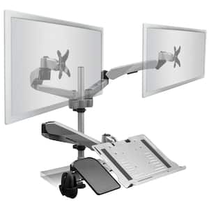Dual Monitor Mount and Vented Laptop Tray with height Adjustable Pole