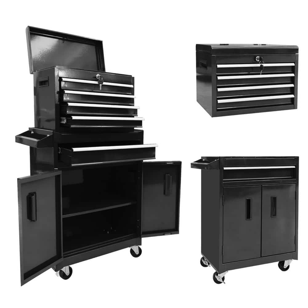 Black 5-Drawer Rolling Steel Tool Chest with Lockable Cabinet