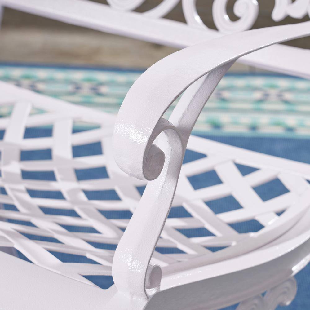 White Cast Aluminum Outdoor Dining Arm Chair Set