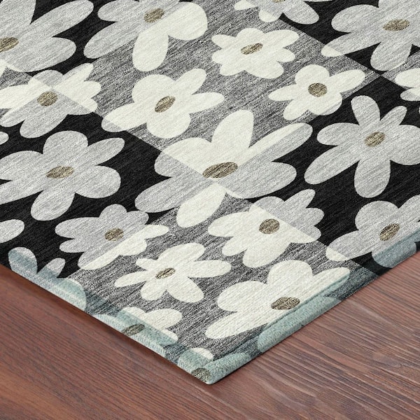 Chantille Machine Washable Indoor/Outdoor Abstract ACN2476 Black 8 ft. x 10 ft. Area Rug