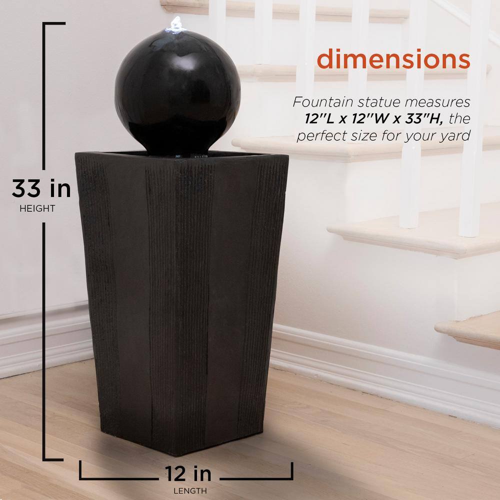 Black Polystone 33" Sphere Pedestal Water Fountain