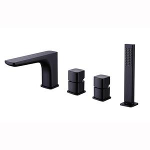 2-Handle Deck-Mount Roman Bathtub Faucet with Hand Shower in Matte Black