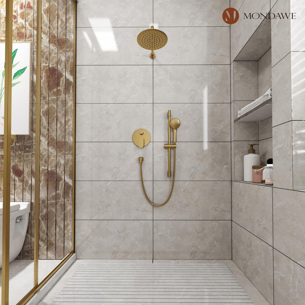 Brushed Gold Dual Shower System with Adjustable Handheld