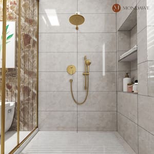 Retro Series 3-Spray Patterns with 1.8 GPM 9 in. Rain Wall Mount Dual Shower Heads with Handheld in Brushed Gold