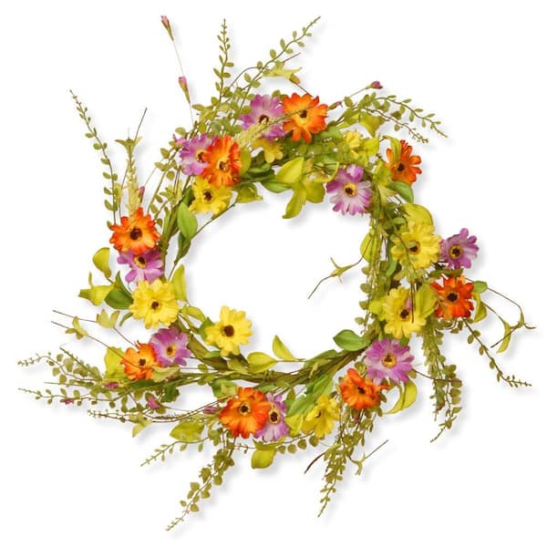National Tree Company 20 in. Artificial Floral Wreath Decor - Orange/Yellow/Purples Flowers